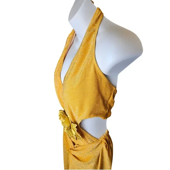 Unbranded 3pc Bodysuit Skirt Set Womens One Size Gold Excellent Metallic Floral - Picture 6 of 6